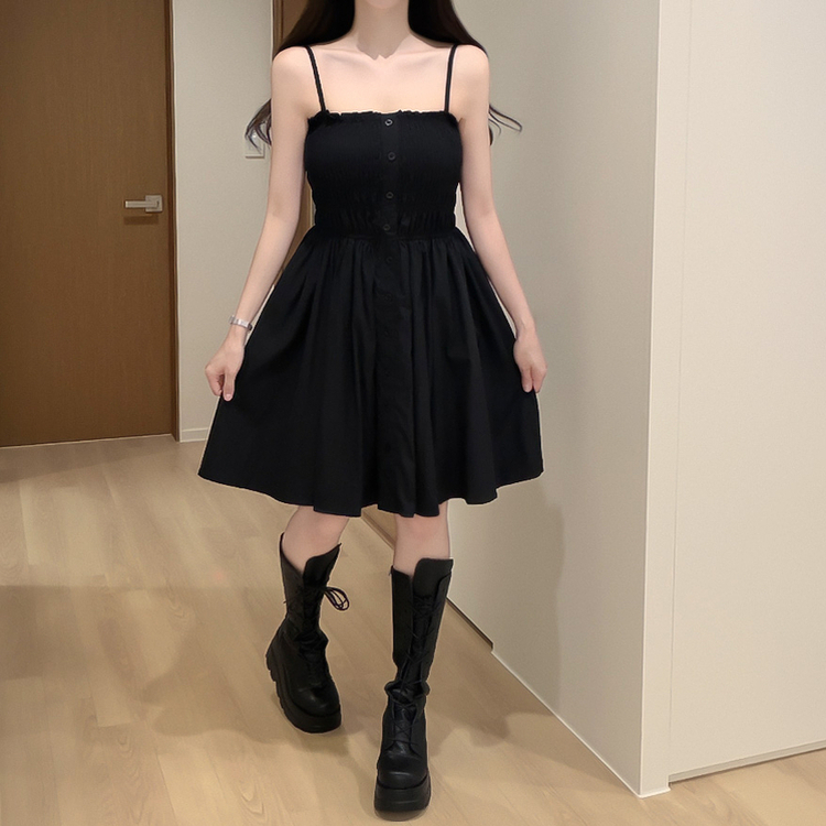ボタンフレアキャミソールミニワンピース BLACK
