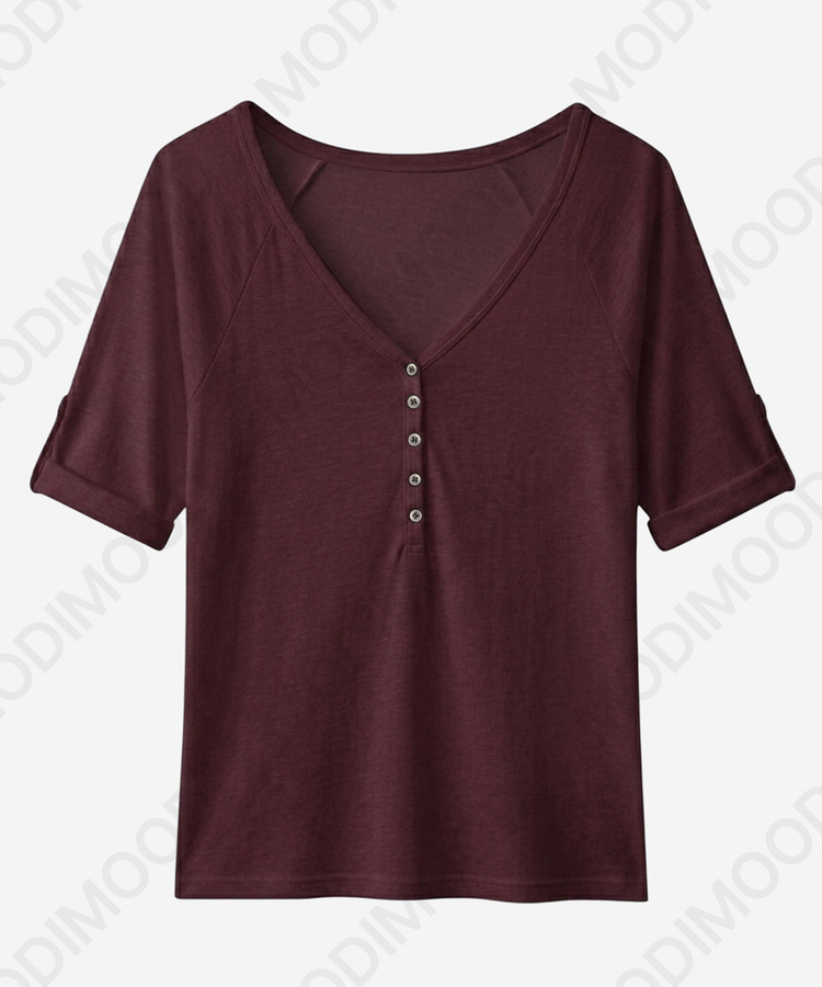 ピンタックボタン7分丈Tシャツ