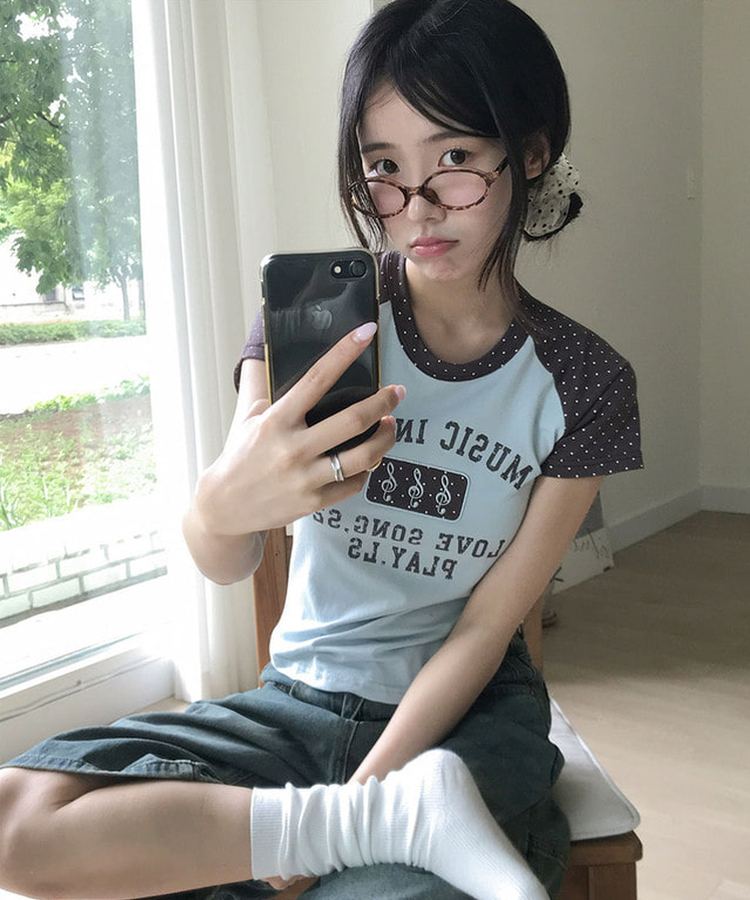 ドットレタリングラグランパッチ半袖Tシャツ MINT