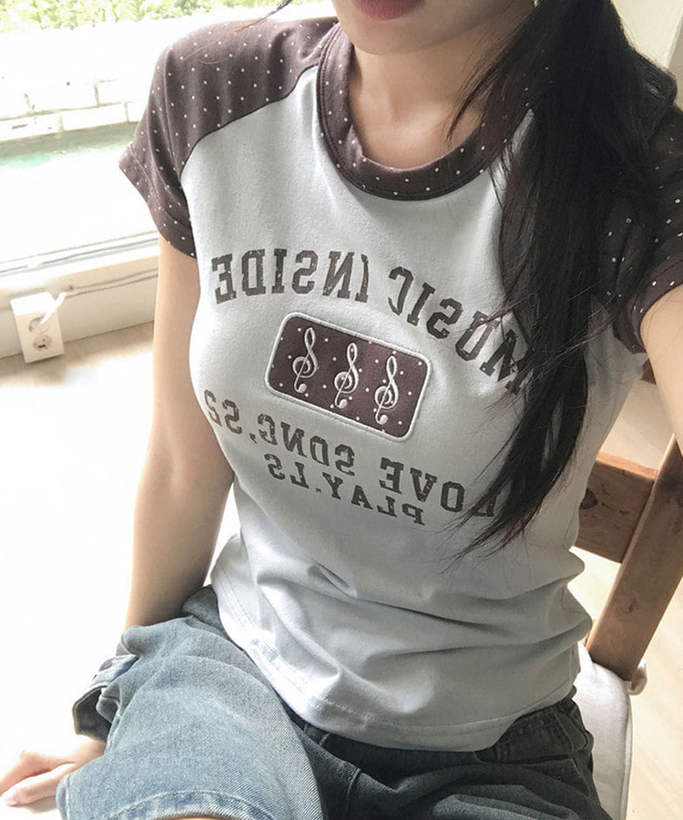 ドットレタリングラグランパッチ半袖Tシャツ MINT