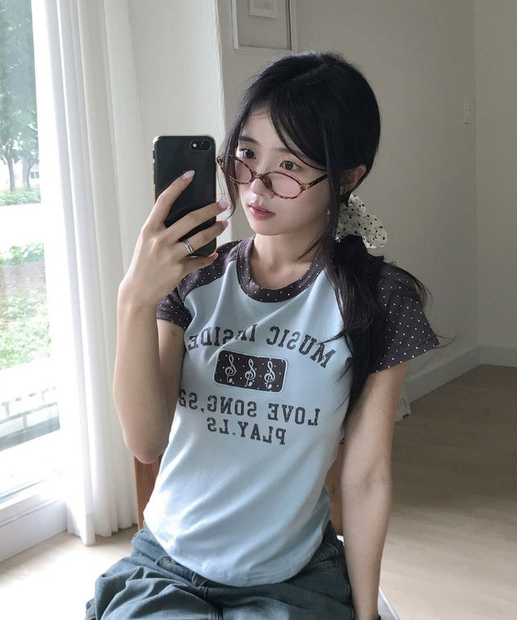 ドットレタリングラグランパッチ半袖Tシャツ MINT