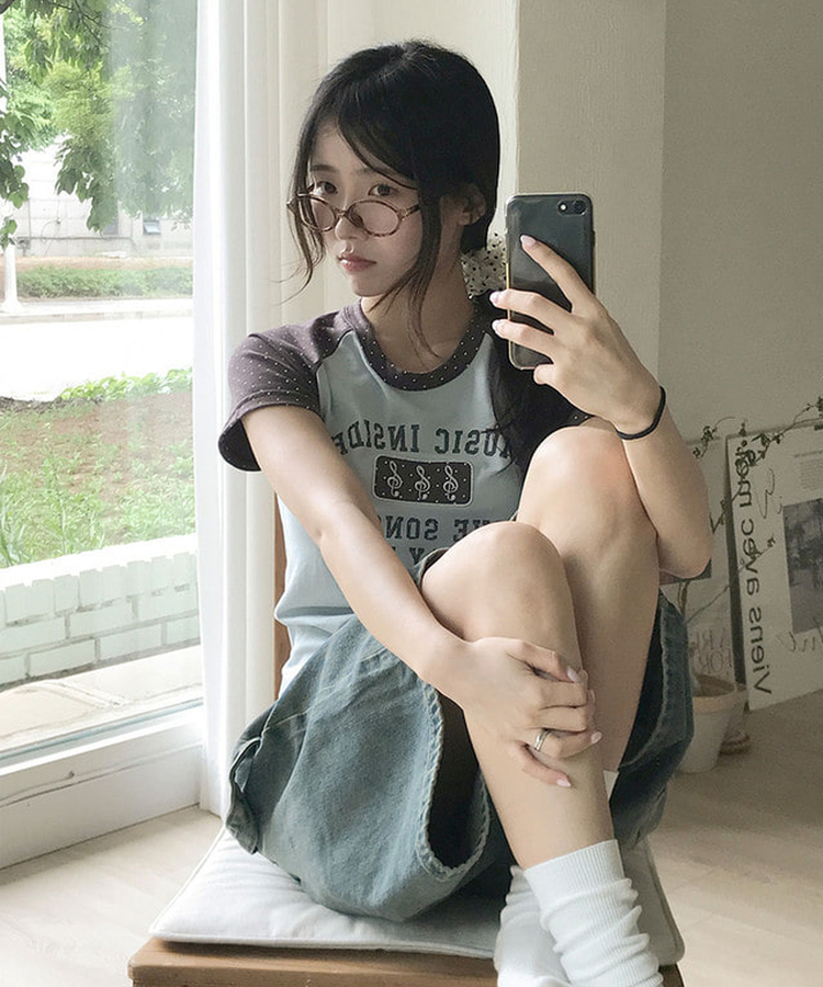 ドットレタリングラグランパッチ半袖Tシャツ MINT