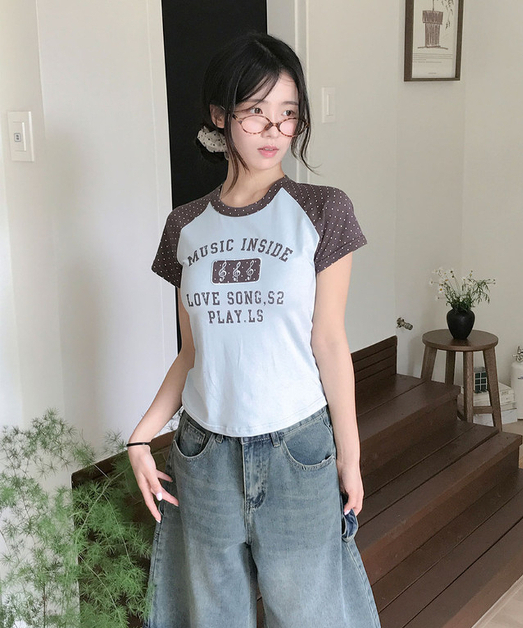 ドットレタリングラグランパッチ半袖Tシャツ MINT