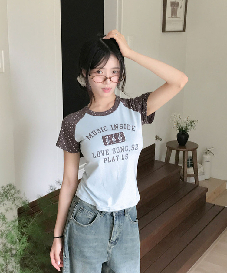 ドットレタリングラグランパッチ半袖Tシャツ MINT