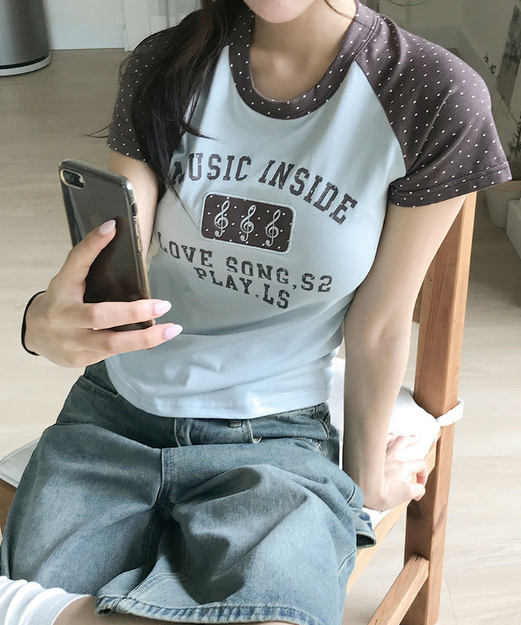 ドットレタリングラグランパッチ半袖Tシャツ MINT