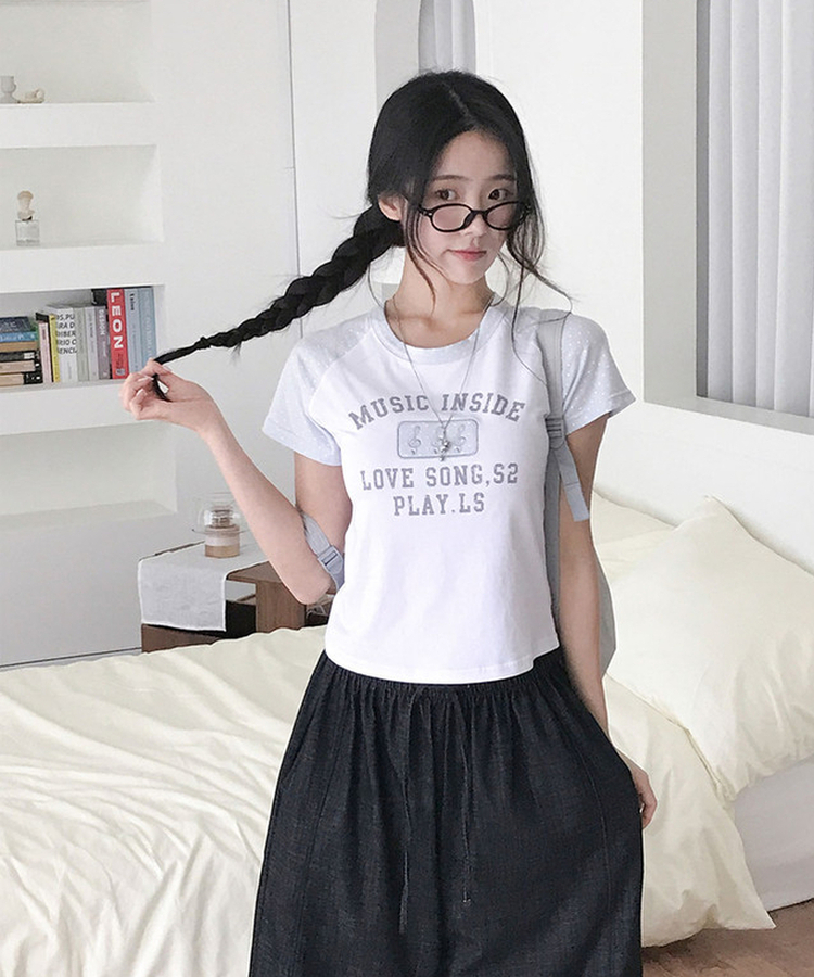 ドットレタリングラグランパッチ半袖Tシャツ WHITE