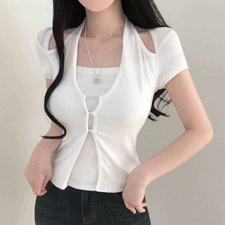 ホルターネックスリット半袖Tシャツ IVORY
