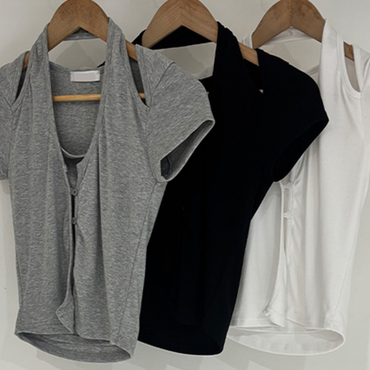 ホルターネックスリット半袖Tシャツ
