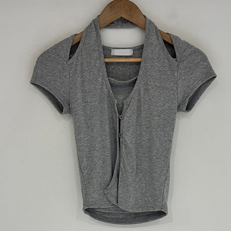 ホルターネックスリット半袖Tシャツ