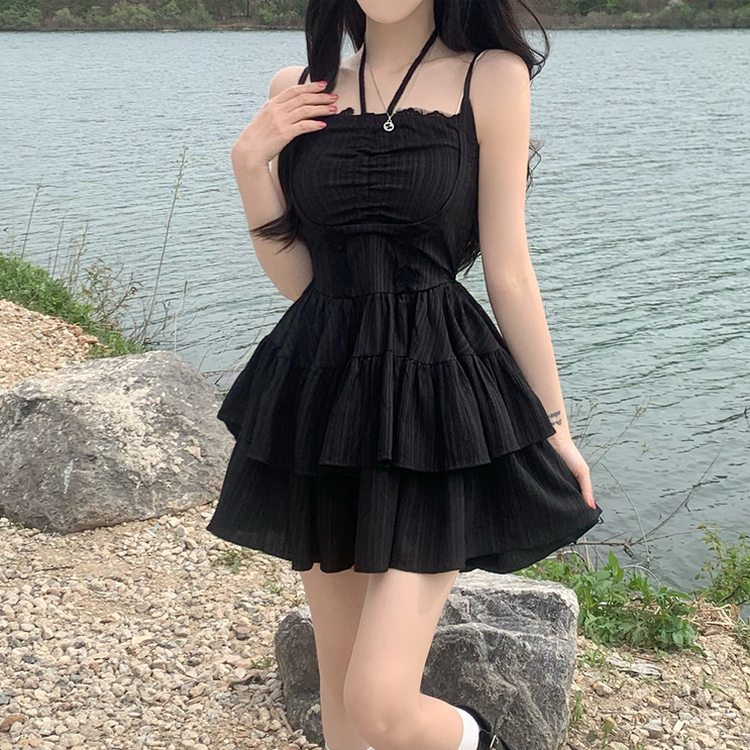 ティアードノースリーブワンピース BLACK