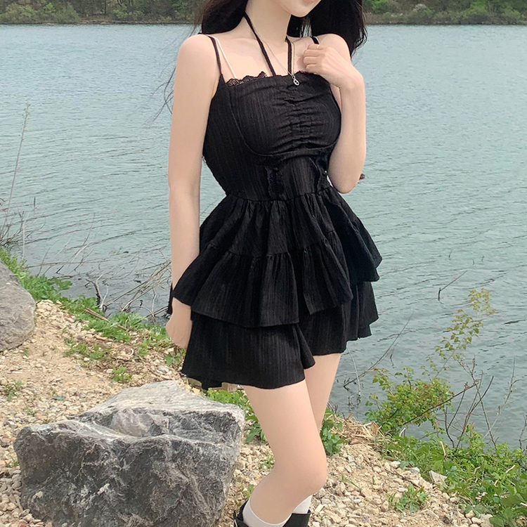 ティアードノースリーブワンピース BLACK