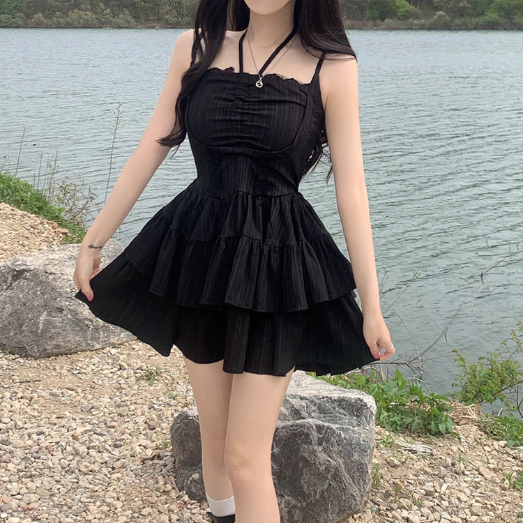 ティアードノースリーブワンピース BLACK
