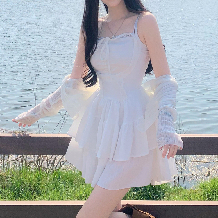 ティアードノースリーブワンピース WHITE