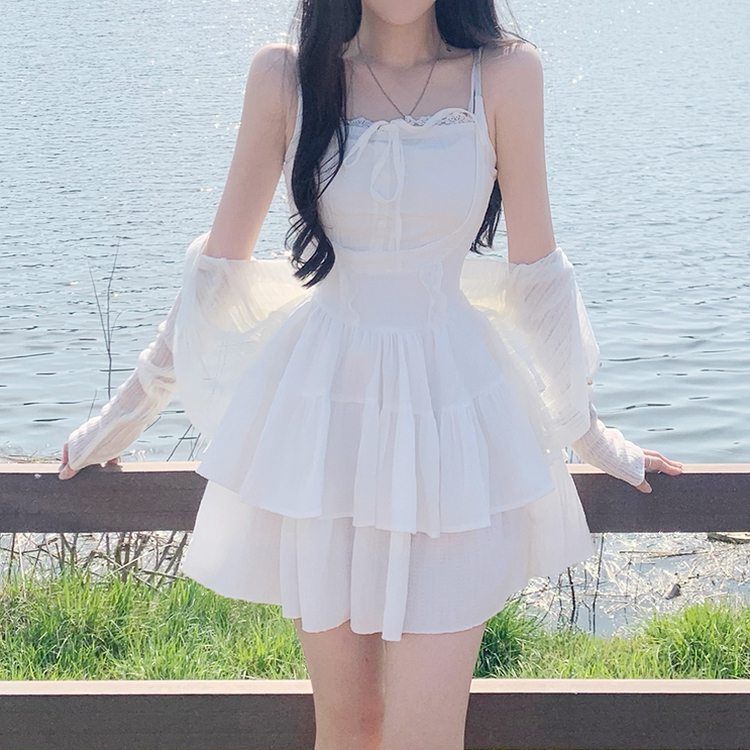 ティアードノースリーブワンピース WHITE