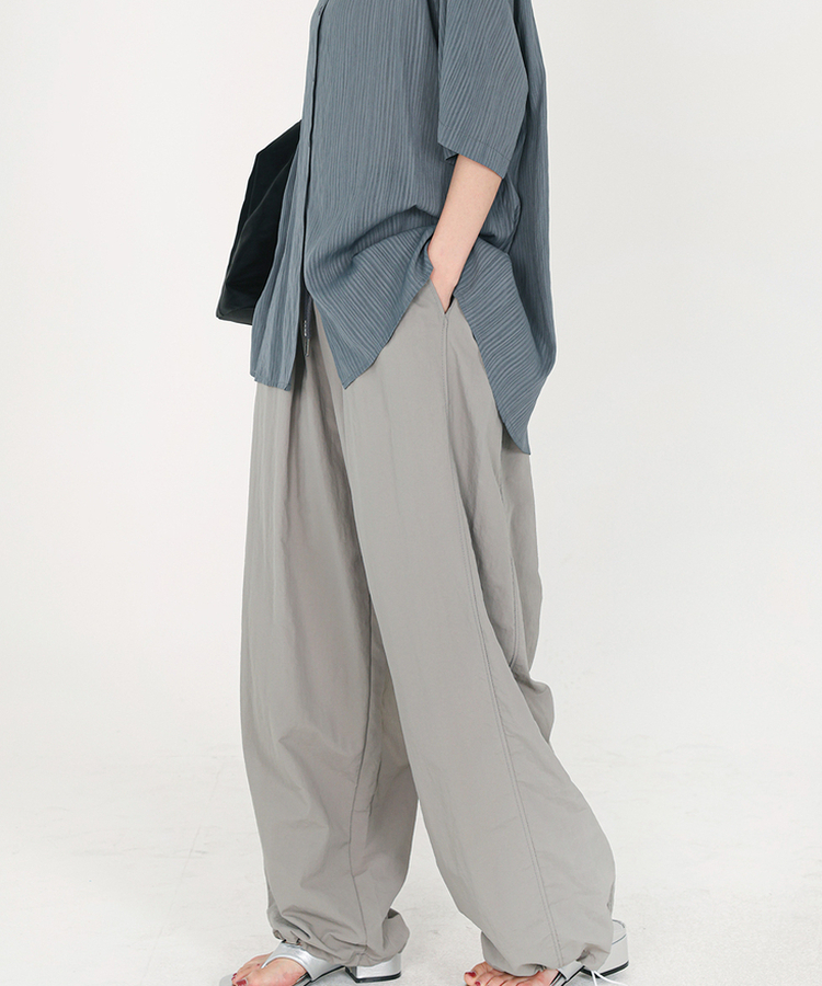 ストリングウエストゴムロングパンツ ASH KHAKI