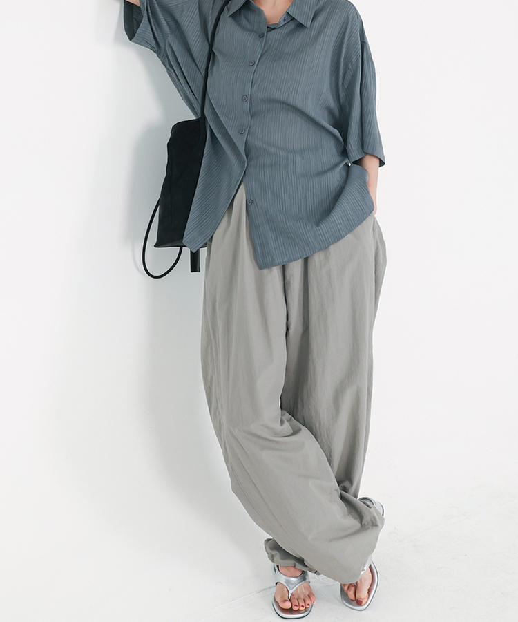 ストリングウエストゴムロングパンツ ASH KHAKI
