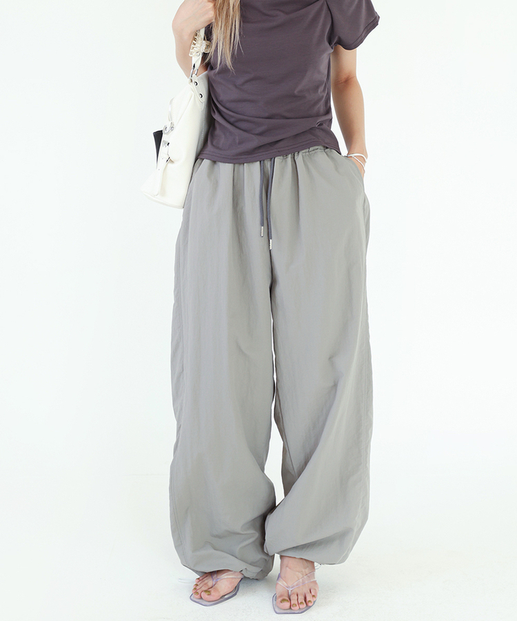 ストリングウエストゴムロングパンツ ASH KHAKI