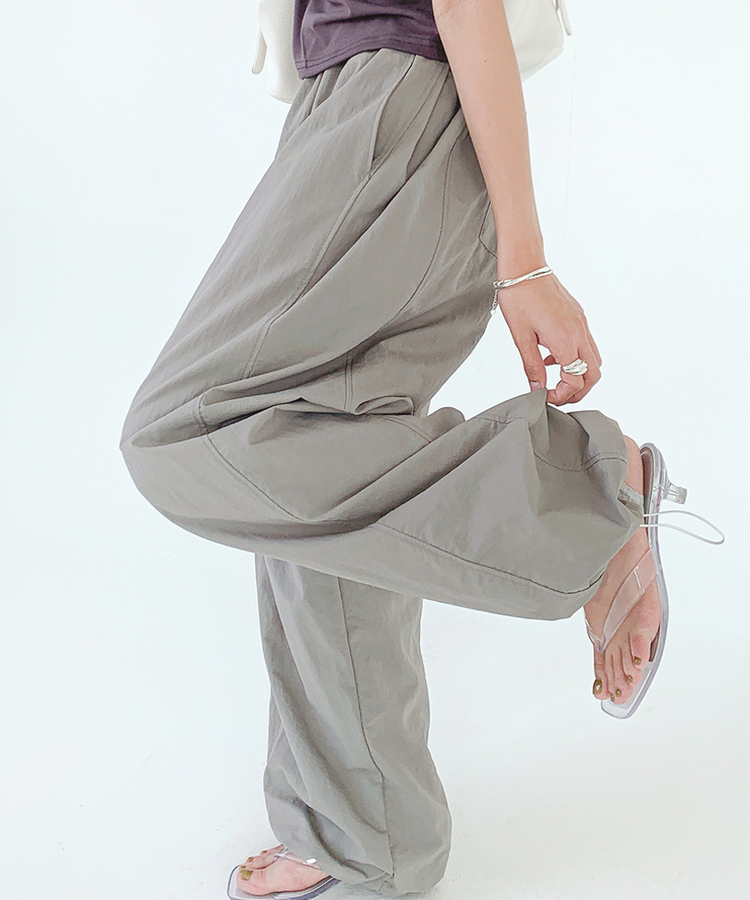 ストリングウエストゴムロングパンツ ASH KHAKI