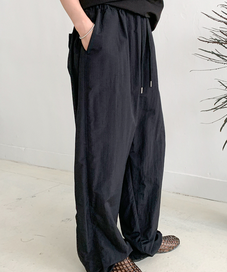 ストリングウエストゴムロングパンツ BLACK