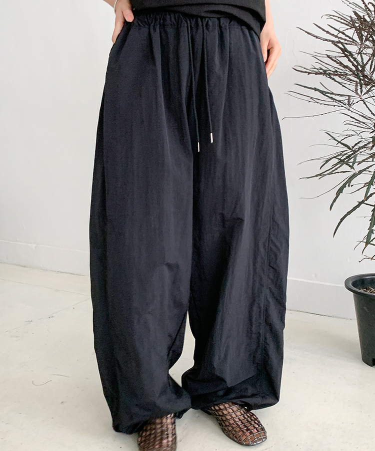 ストリングウエストゴムロングパンツ BLACK