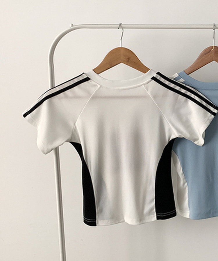 ナンバーVネックトラックライン半袖Tシャツ