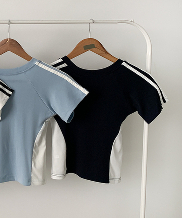 ナンバーVネックトラックライン半袖Tシャツ