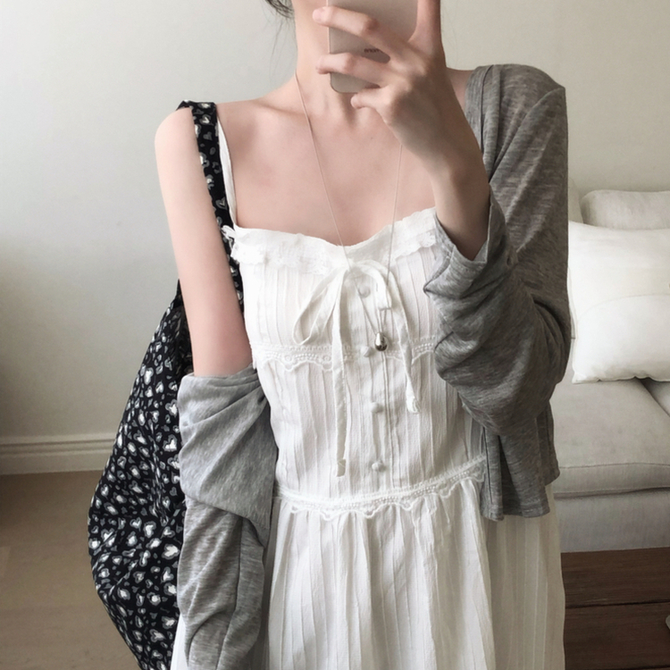 シャーリングフリルレースキャミソールワンピース WHITE