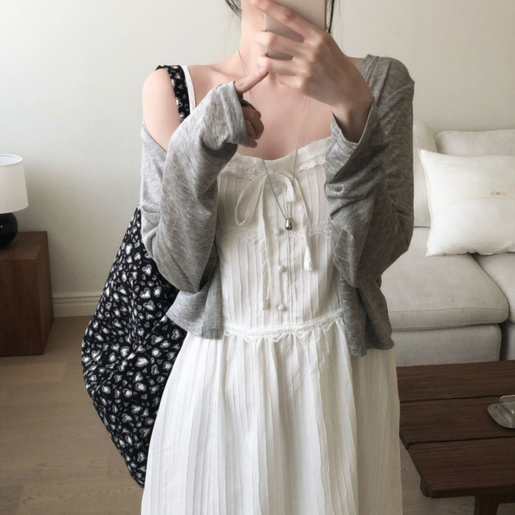 シャーリングフリルレースキャミソールワンピース WHITE