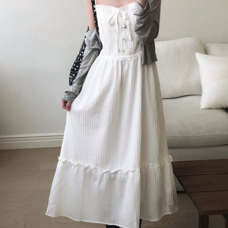 シャーリングフリルレースキャミソールワンピース WHITE