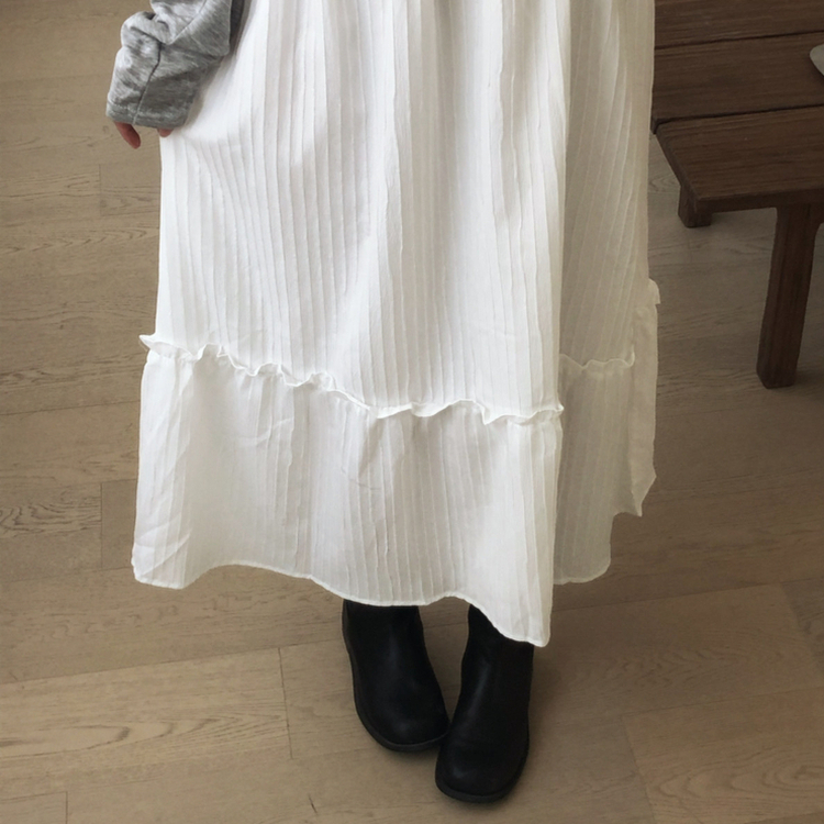 シャーリングフリルレースキャミソールワンピース WHITE