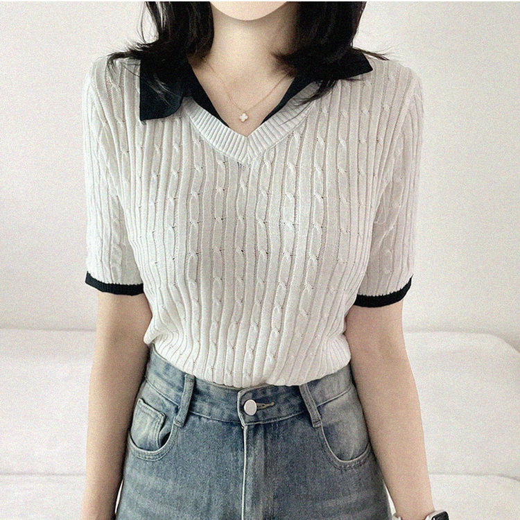 シャツレイヤードケーブル半袖ニット IVORY