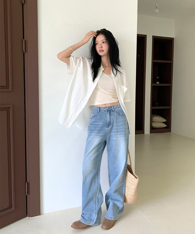 クラシックセミワイドデニムパンツ MID DENIM