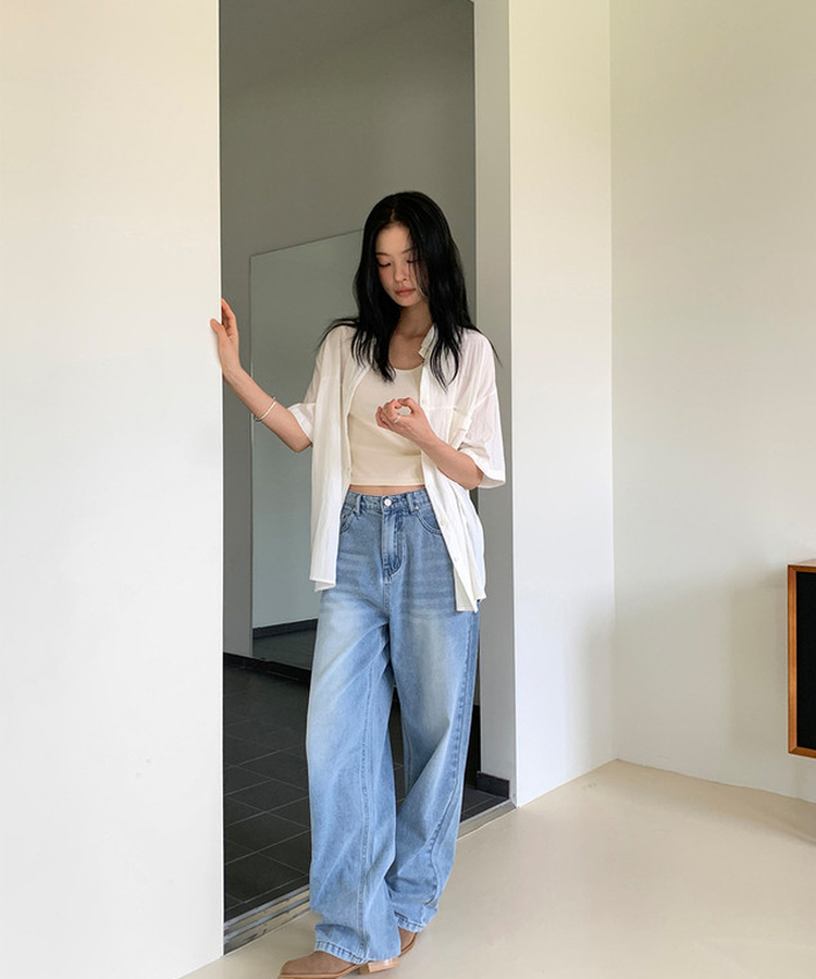 クラシックセミワイドデニムパンツ MID DENIM