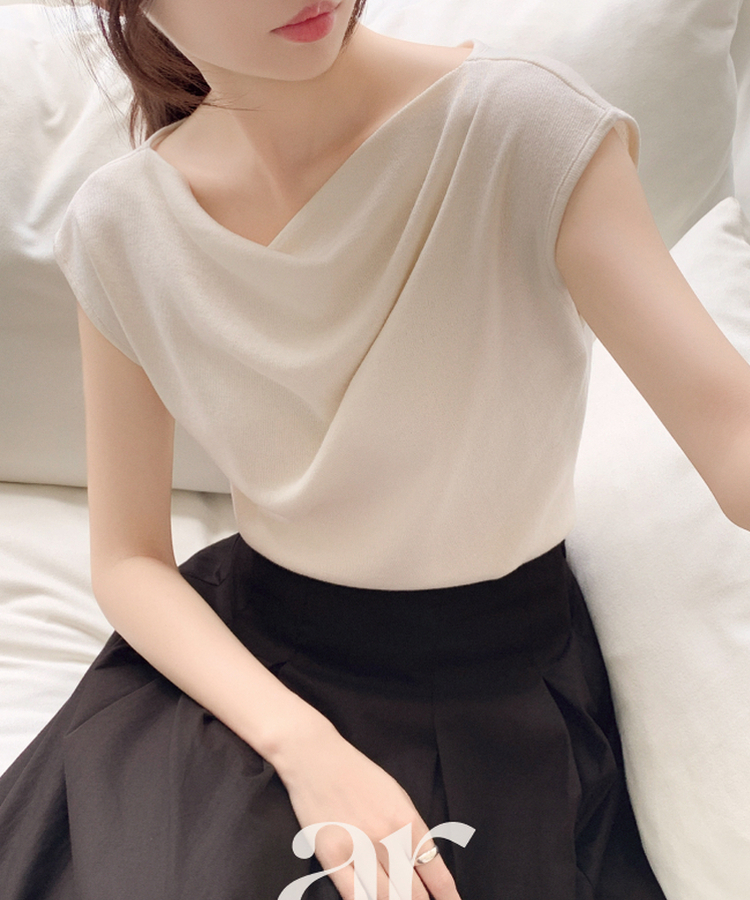 （タイset/フェミニンムード♥）タイ ストラップ セット ドレープ キャップスリーブ ニット IVORY(STRAP SET)