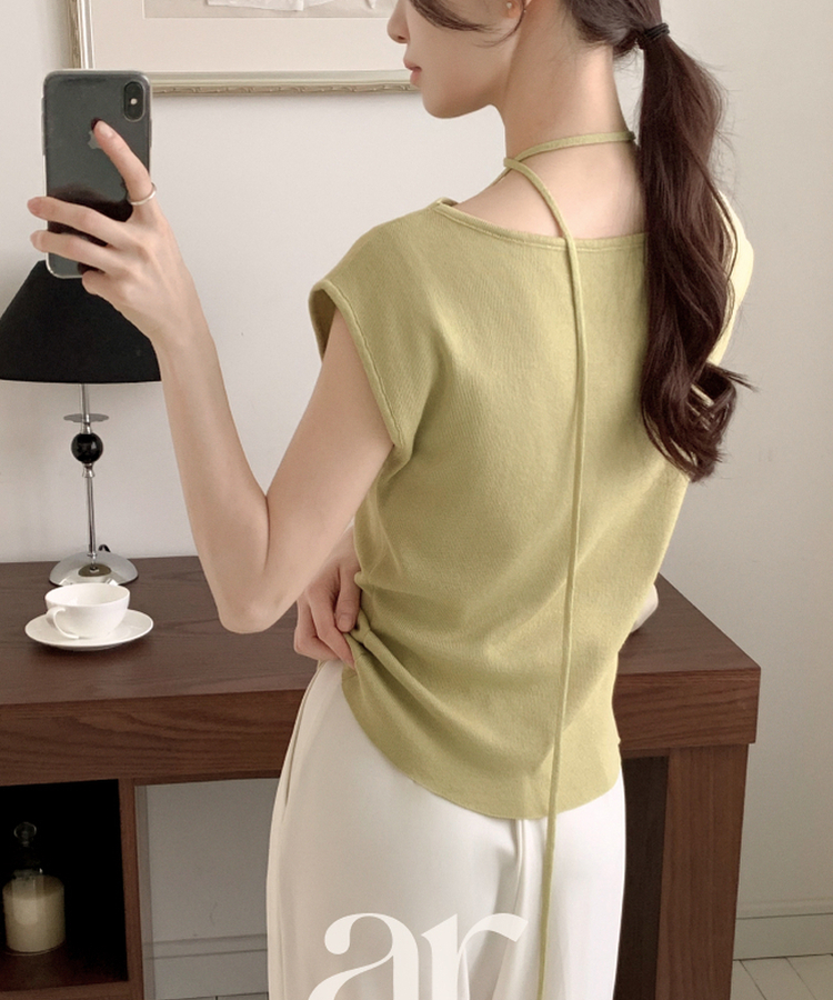 （タイset/フェミニンムード♥）タイ ストラップ セット ドレープ キャップスリーブ ニット LIGHT GREEN(STRAP SET)