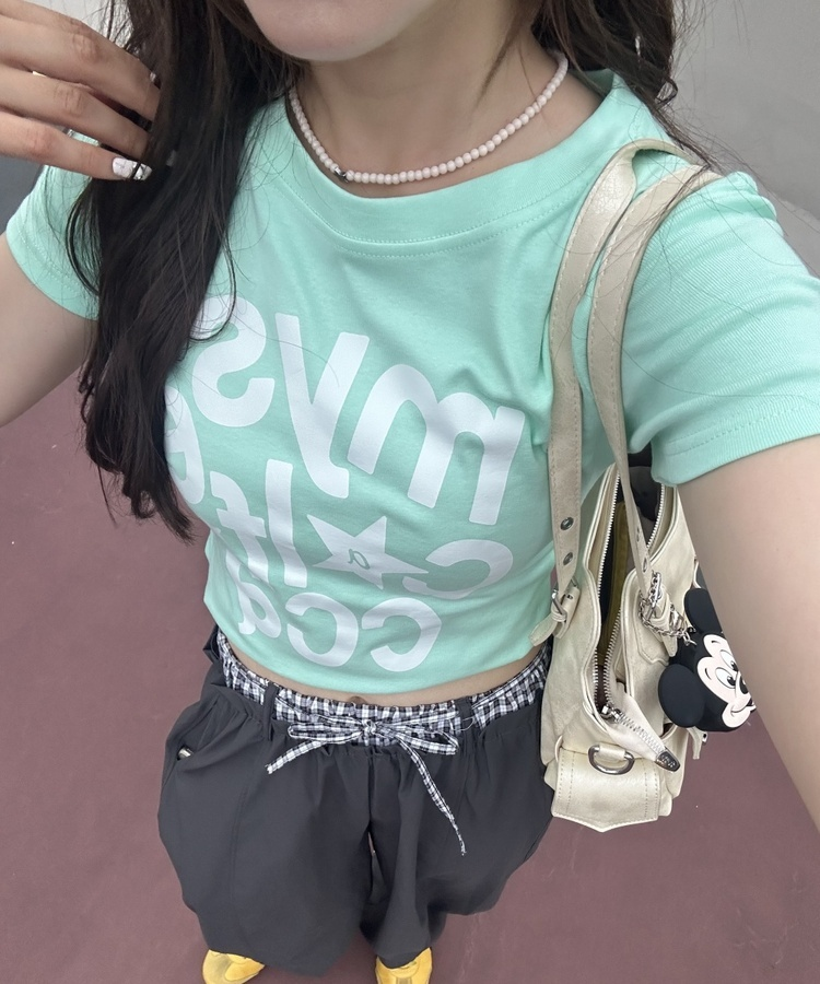 스타 레터링 크롭 티셔츠 민트