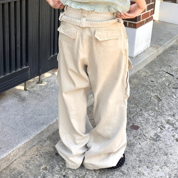 ローライズカーゴポケットピンタックワイドパンツ BEIGE