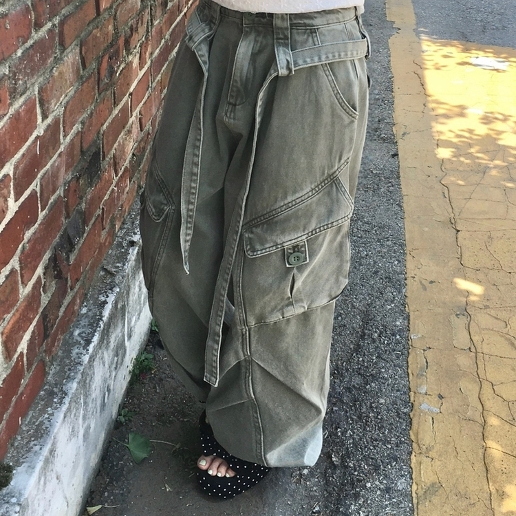 ローライズカーゴポケットピンタックワイドパンツ KHAKI