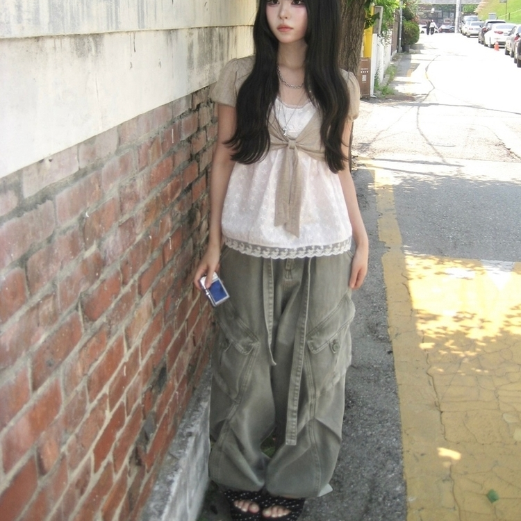 ローライズカーゴポケットピンタックワイドパンツ KHAKI