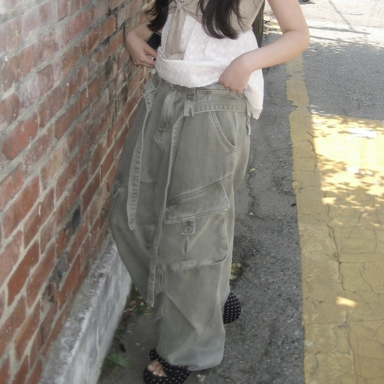 ローライズカーゴポケットピンタックワイドパンツ KHAKI