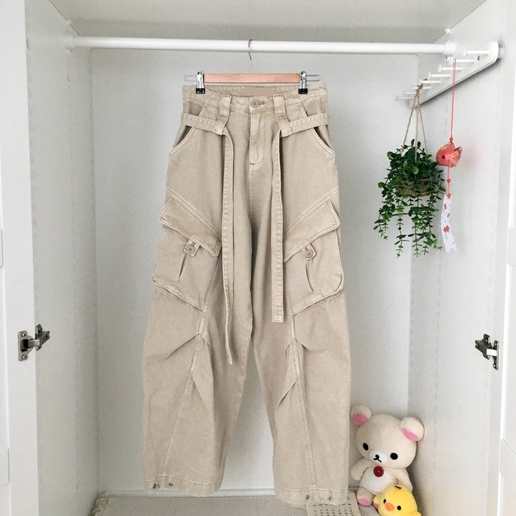 ローライズカーゴポケットピンタックワイドパンツ