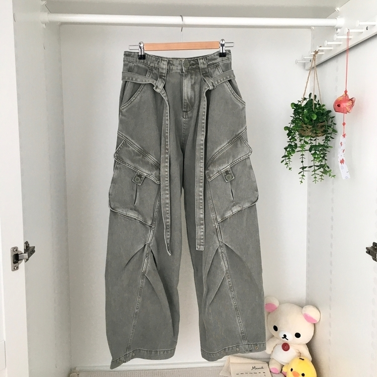 ローライズカーゴポケットピンタックワイドパンツ