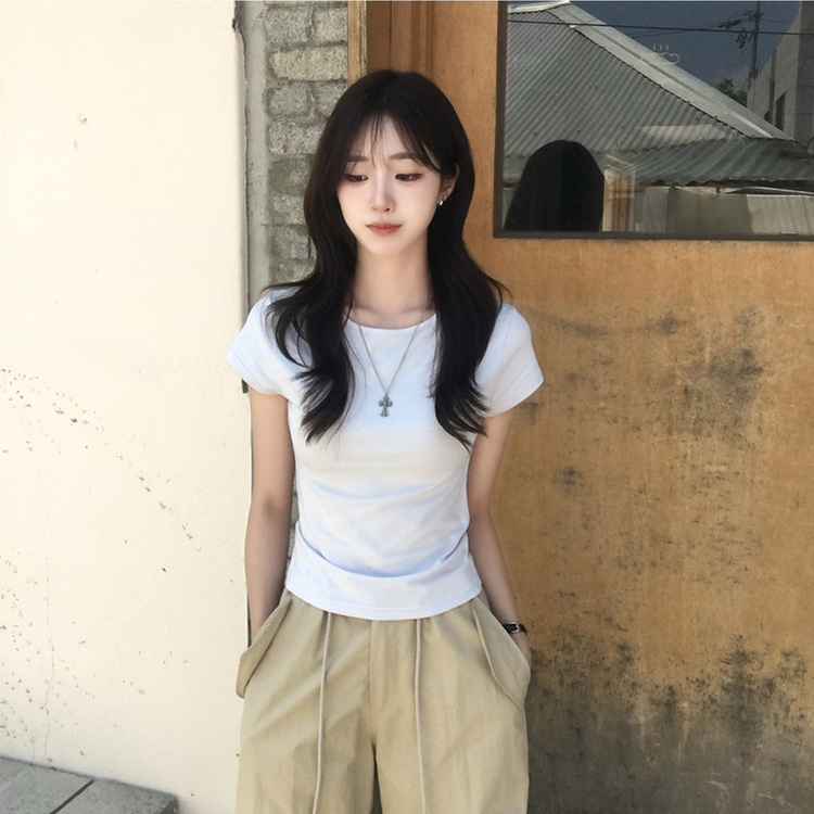 シンプルラウンドネック半袖Tシャツ SKY BLUE