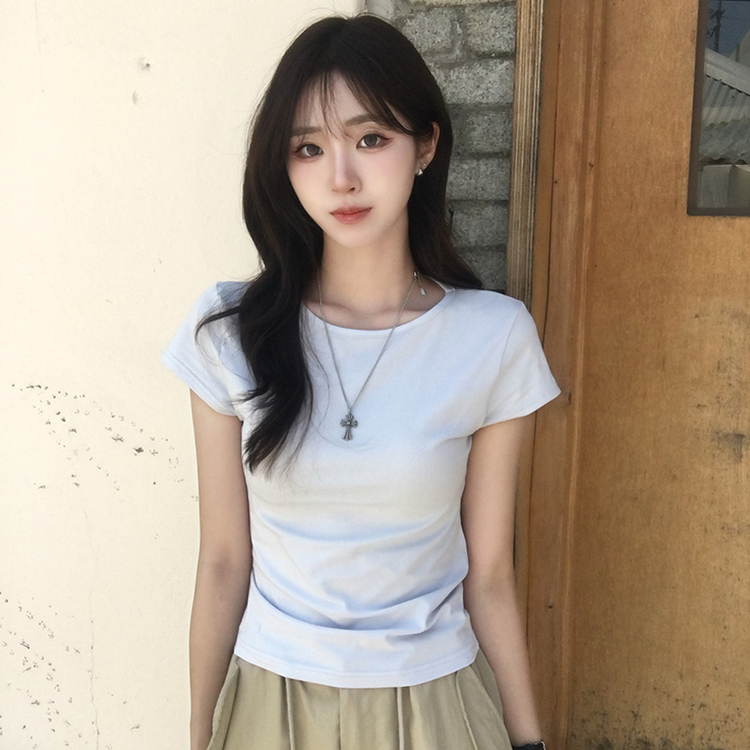 シンプルラウンドネック半袖Tシャツ SKY BLUE