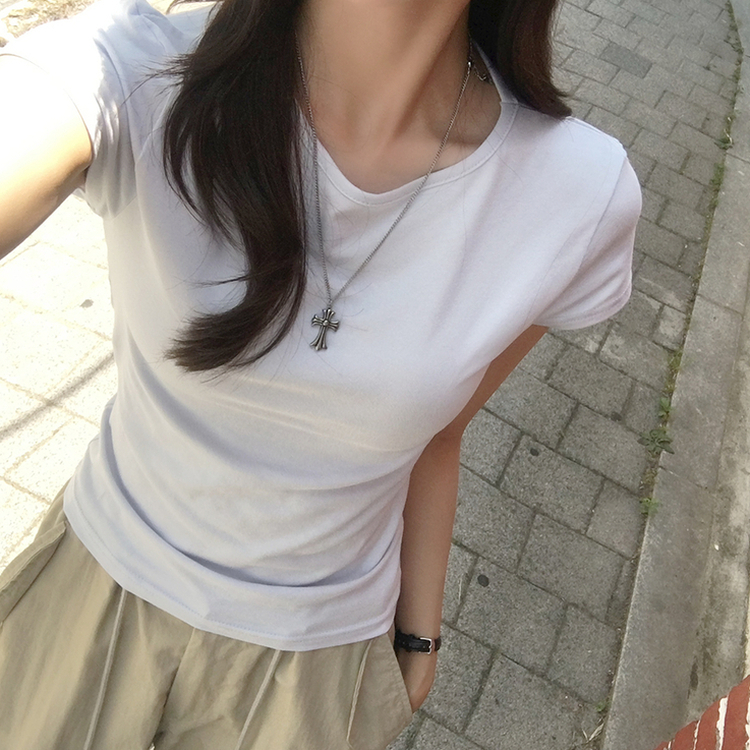 シンプルラウンドネック半袖Tシャツ SKY BLUE