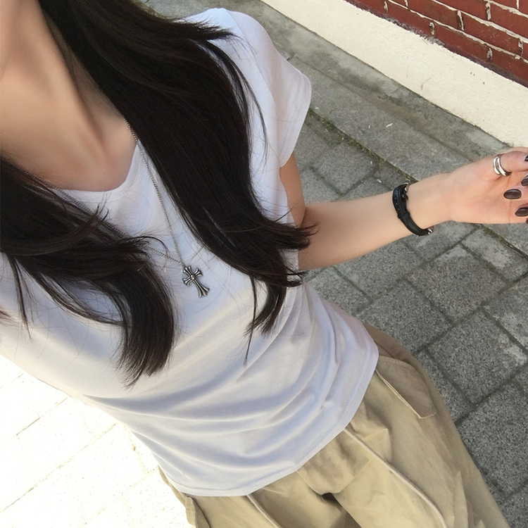 シンプルラウンドネック半袖Tシャツ SKY BLUE