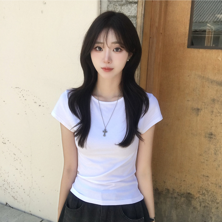 シンプルラウンドネック半袖Tシャツ IVORY
