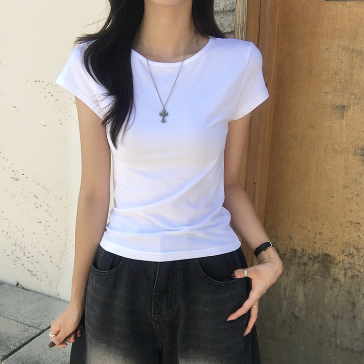 シンプルラウンドネック半袖Tシャツ IVORY