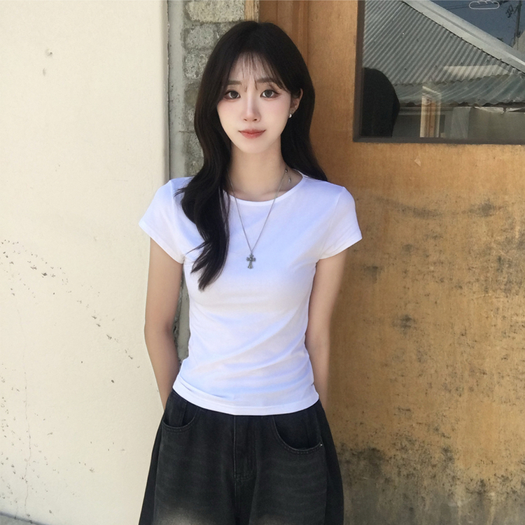 シンプルラウンドネック半袖Tシャツ IVORY