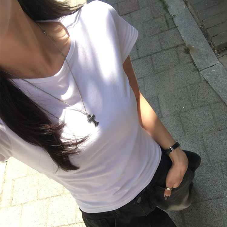 シンプルラウンドネック半袖Tシャツ IVORY